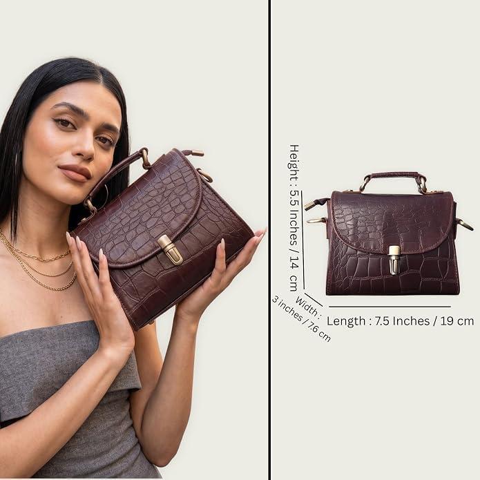 Genuine Leather Crocodile Embossed Crossbody Bag Brown Z4918