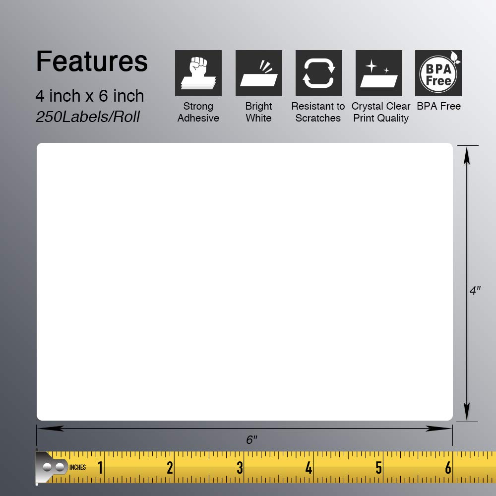 4" x 6" Shipping Thermal Label, 12 Roll/3000 Labels W67340
