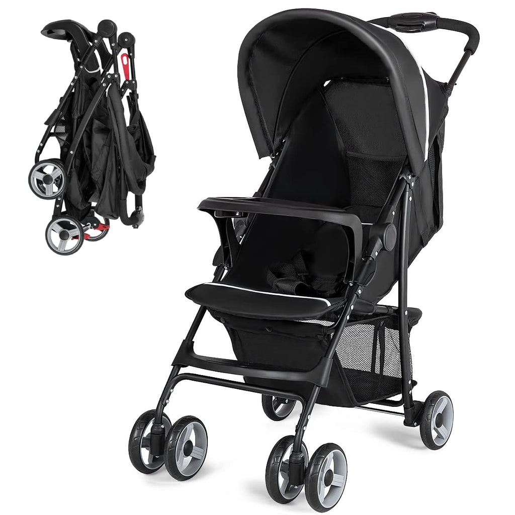 Lightweight Compact Toddler Travel Stroller with Canopy, 5-Point Harness, Storage Basket, One-Hand Fold, Black D265519