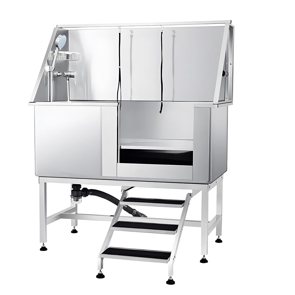 Stainless Steel Dog Grooming Tub with Stairs and Faucet H2685