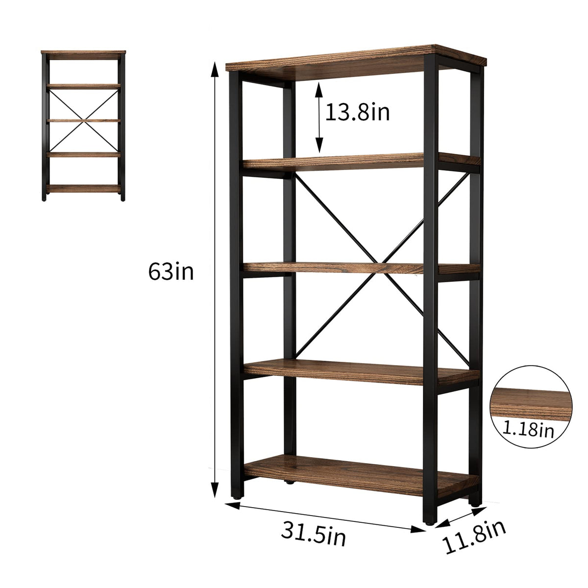 5-Tier Solid Wood Bookshelf Y97559