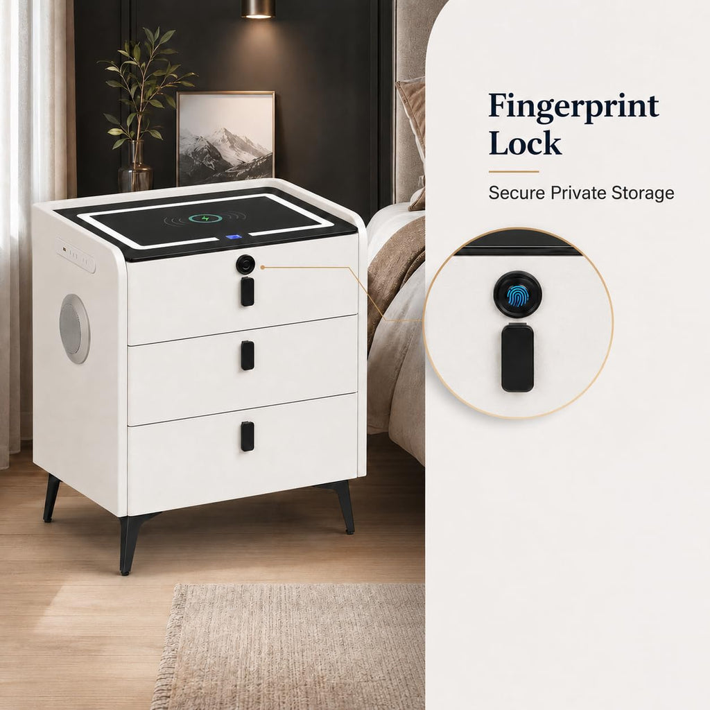 Wireless Charging Nightstand with Fingerprint Lock H2747