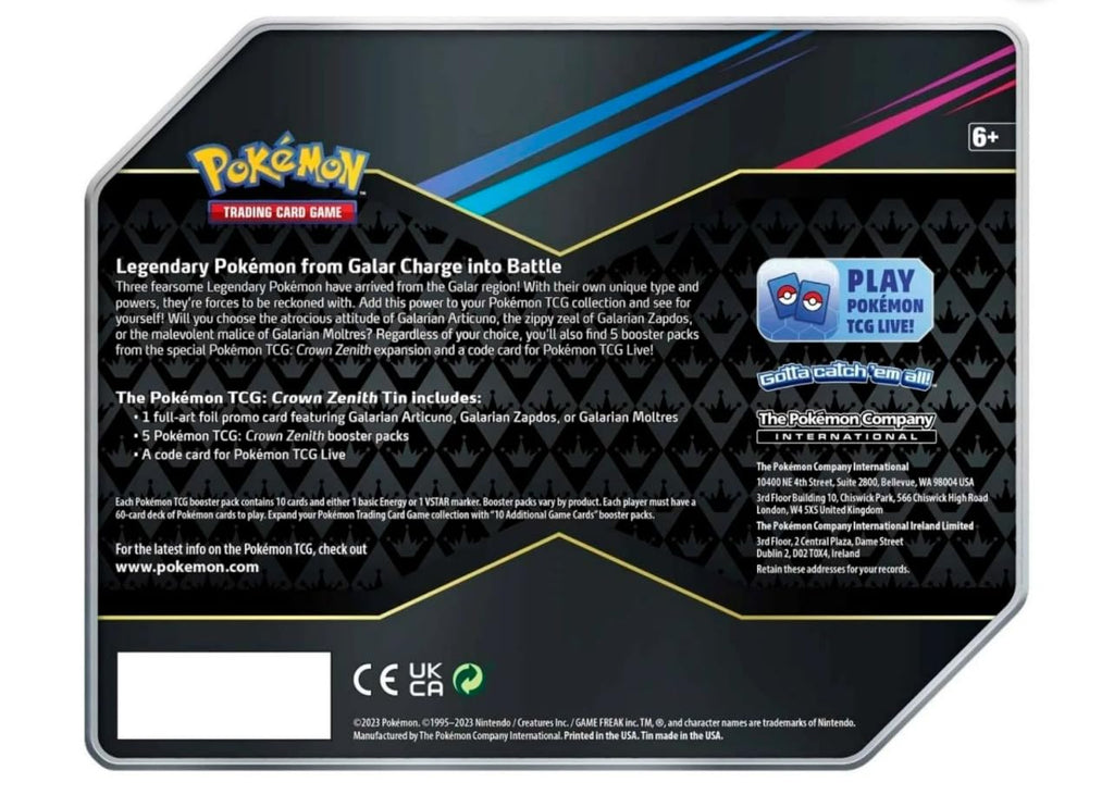 Pokemon Crown Zenith Galarian Zapdos Tin Set U290944