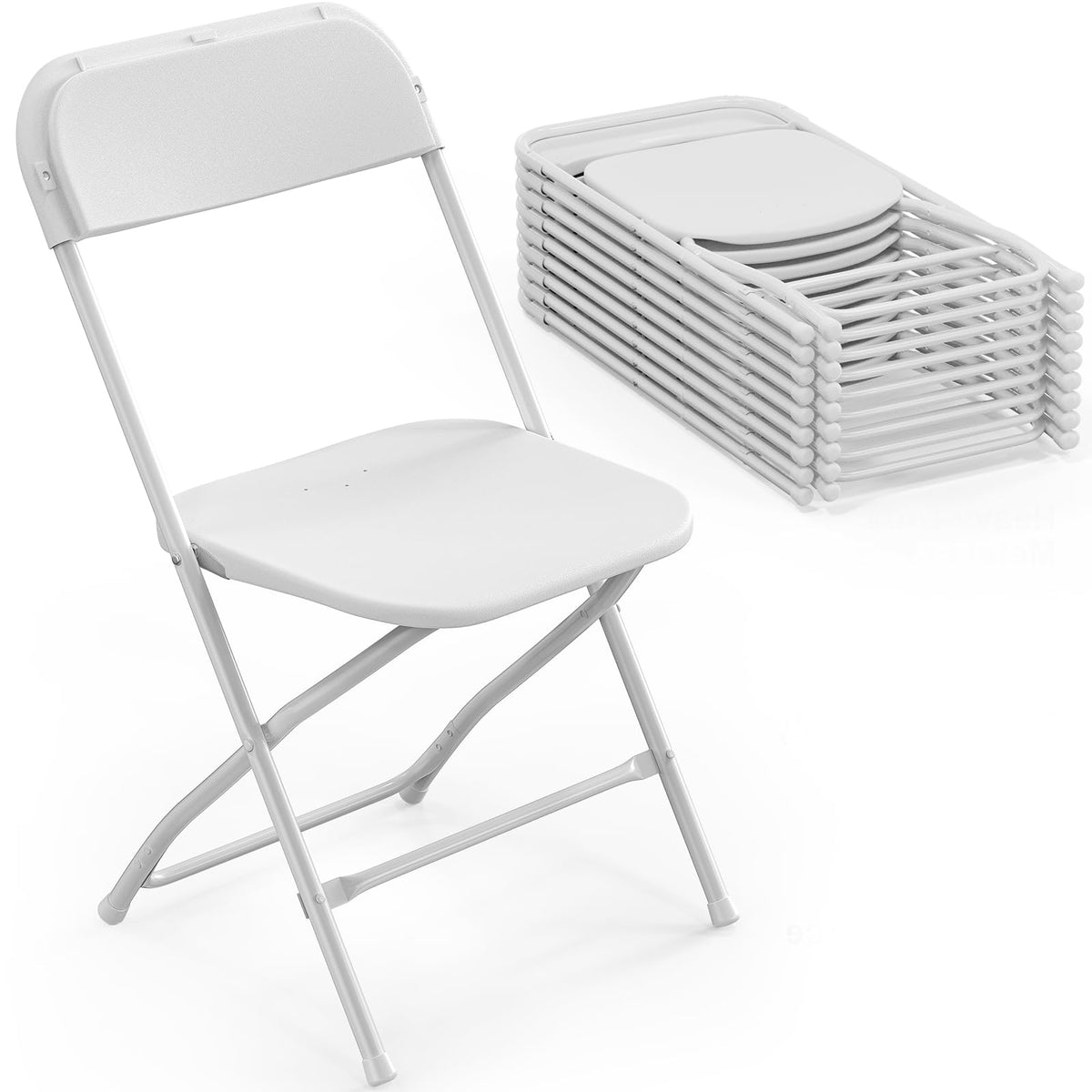 White Plastic Folding Chairs Set of 10 with Metal Frame D593517