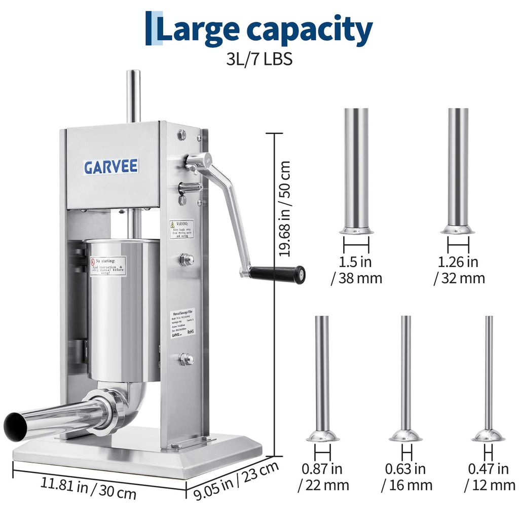 3L Stainless Steel Manual Sausage Stuffer with 5 Filling Tubes P20153