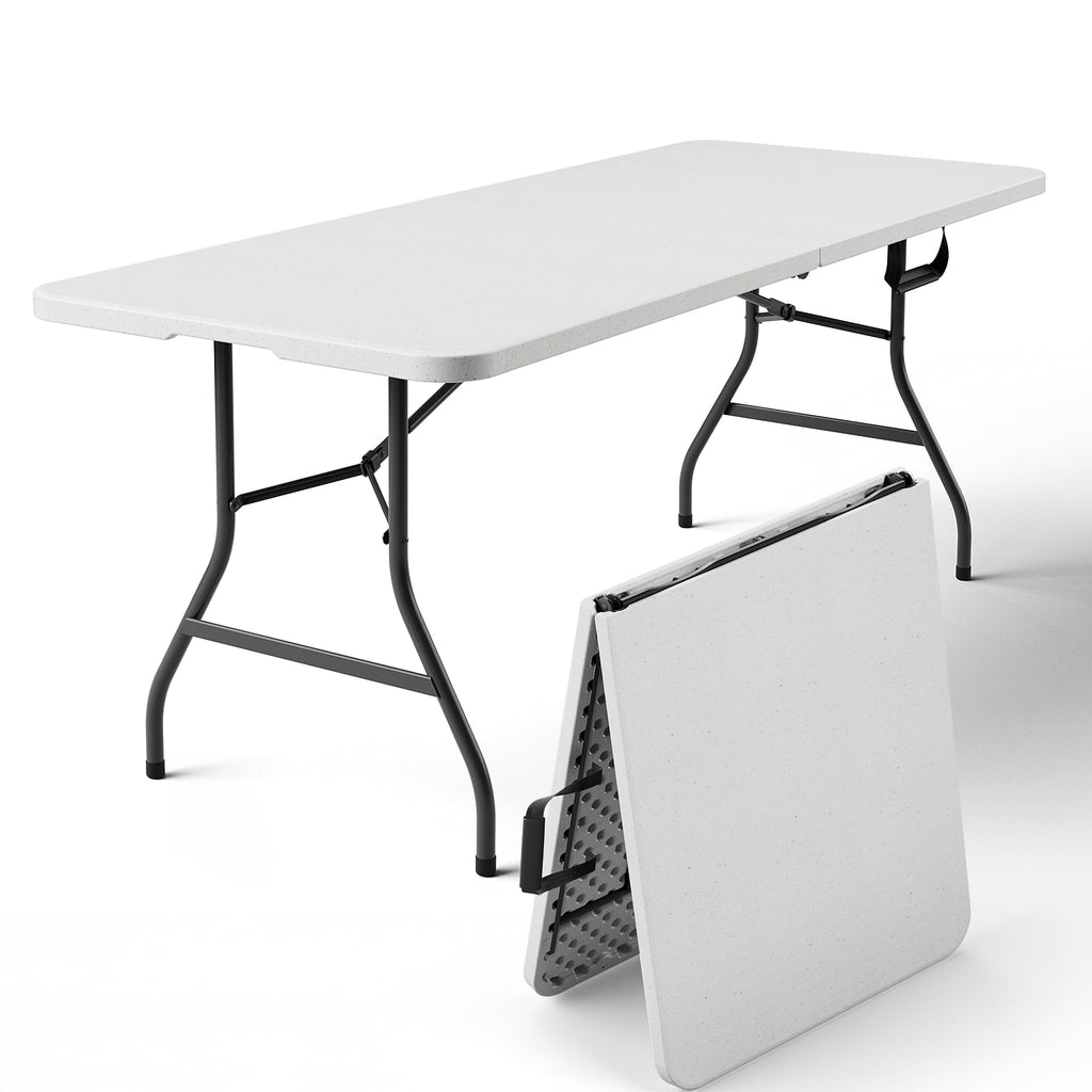 6FT Heavy Duty Plastic Folding Table with Steel Legs White T24261