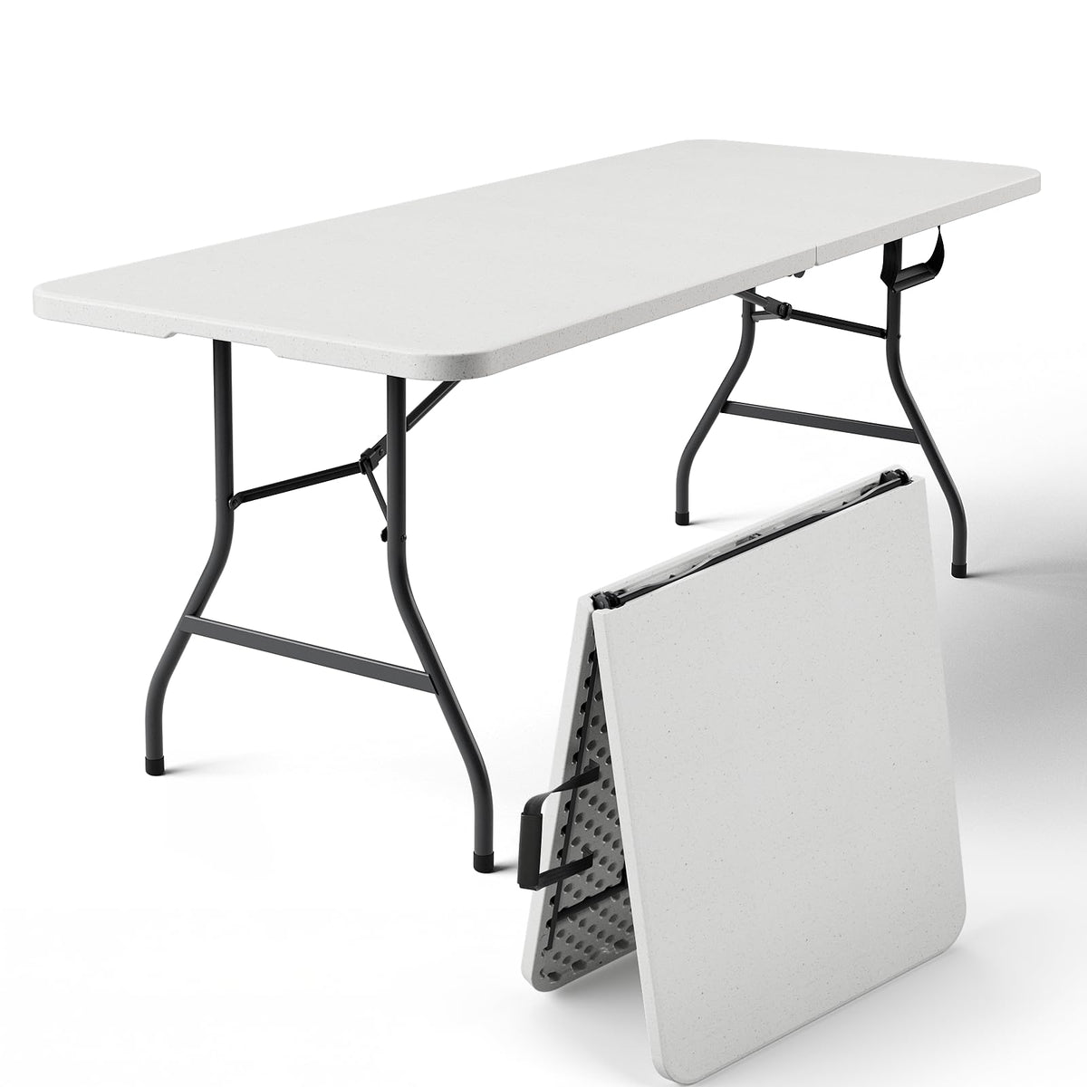 6FT Heavy Duty Plastic Folding Table with Steel Legs White T24261