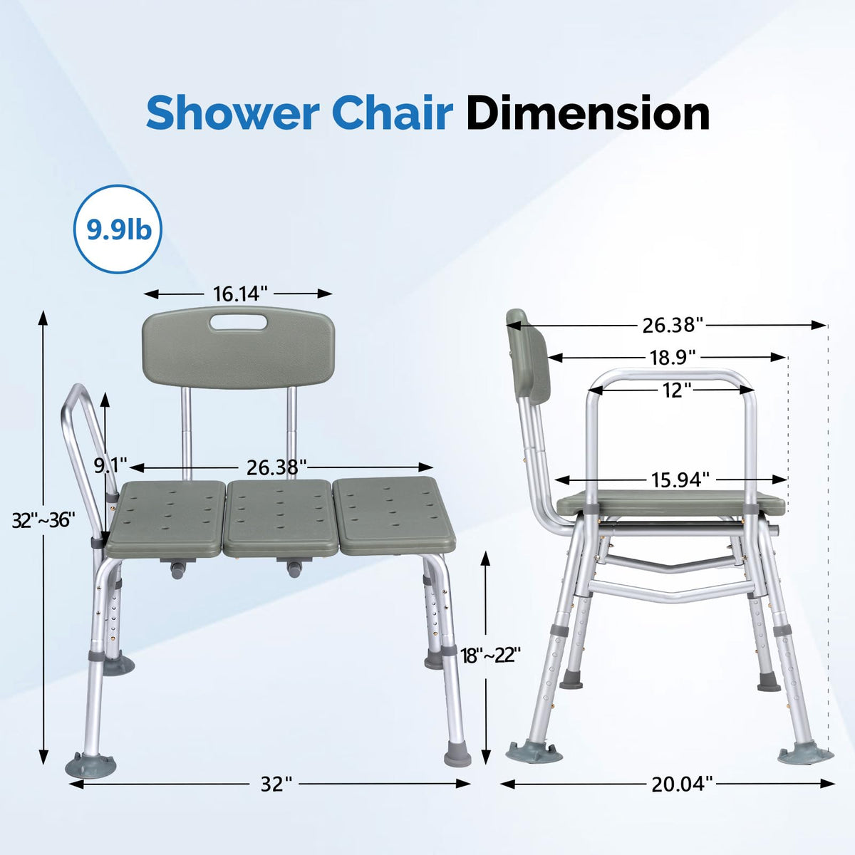 Height Adjustable Tub Transfer Bench Shower Chair with Backrest B556
