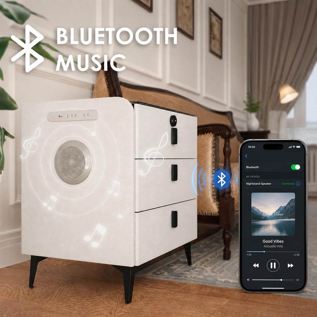 Wireless Charging Nightstand with Fingerprint Lock H2747