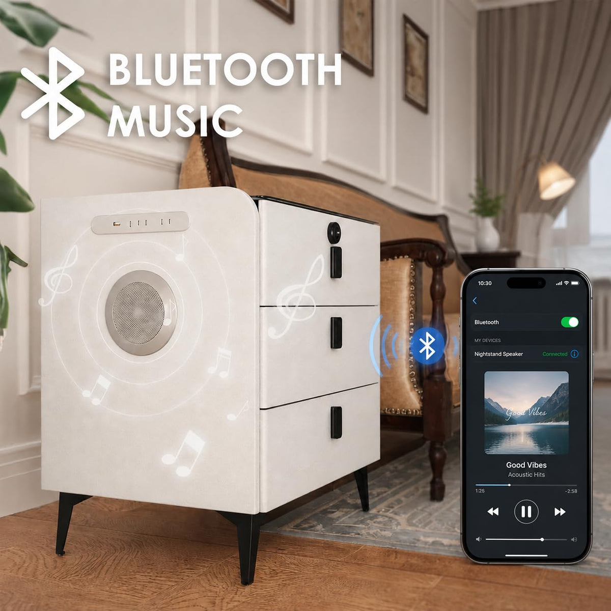 Wireless Charging Nightstand with Fingerprint Lock H2747