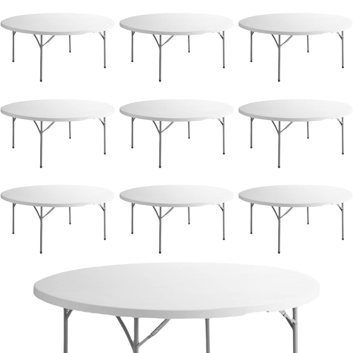 10 Pack 6 Foot Round Granite White Plastic Folding Table N5121
