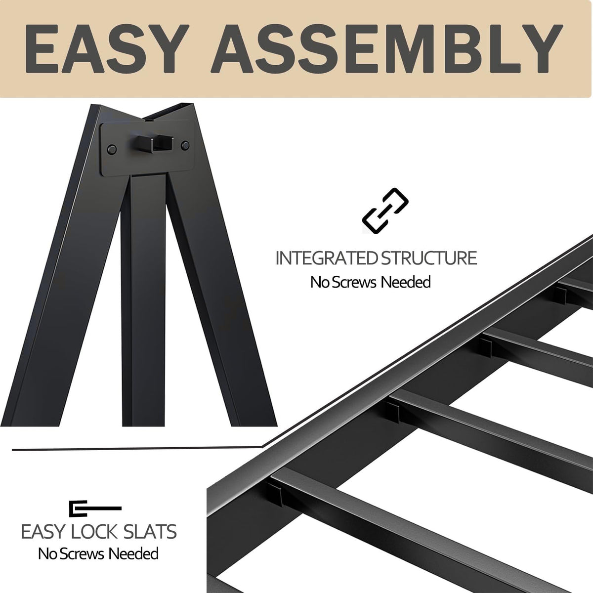14 Inch Metal Queen Bed Frame with Storage, Black E62257