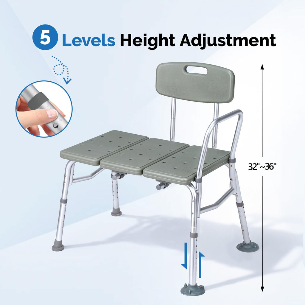 Height Adjustable Tub Transfer Bench Shower Chair with Backrest B556