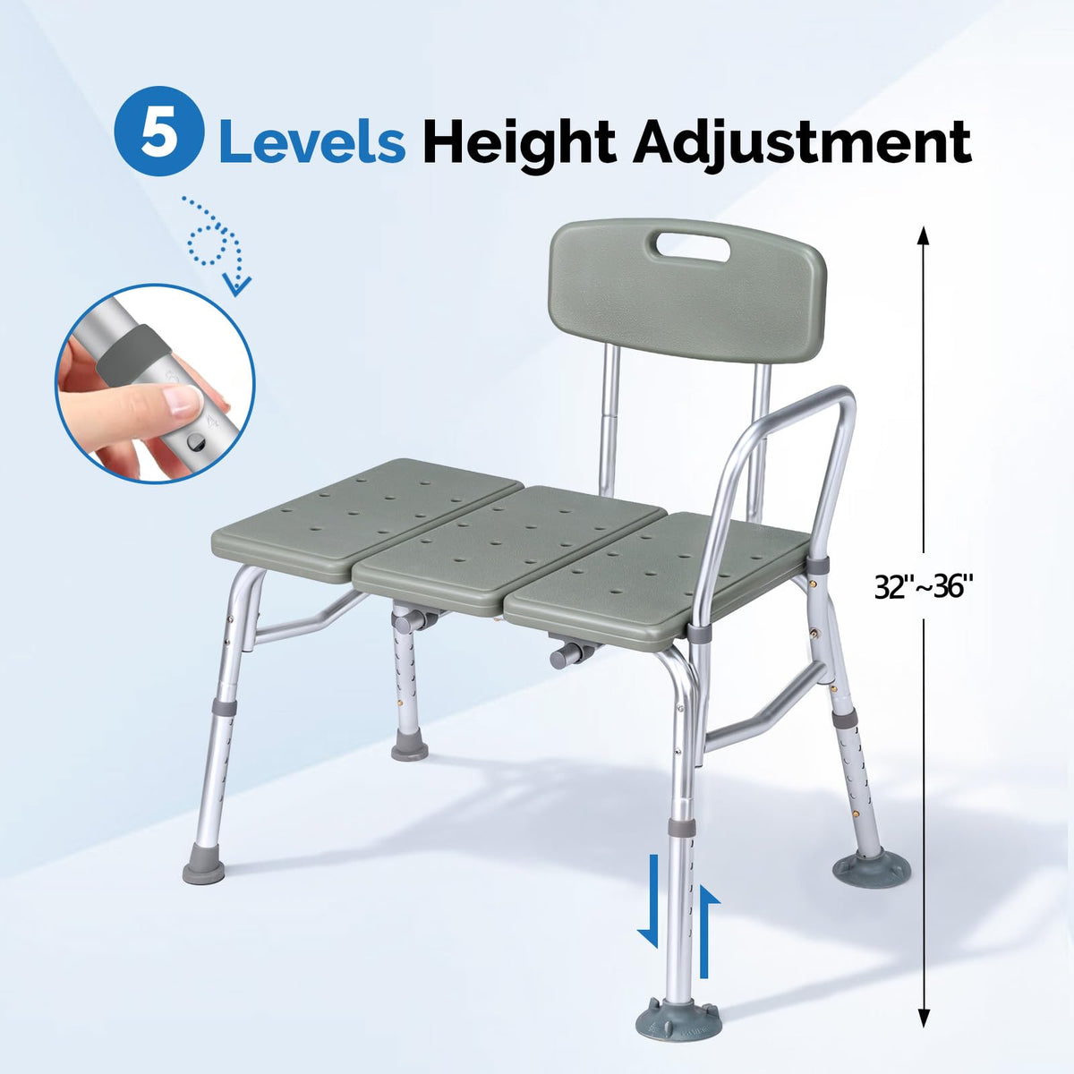 Height Adjustable Tub Transfer Bench Shower Chair with Backrest B556