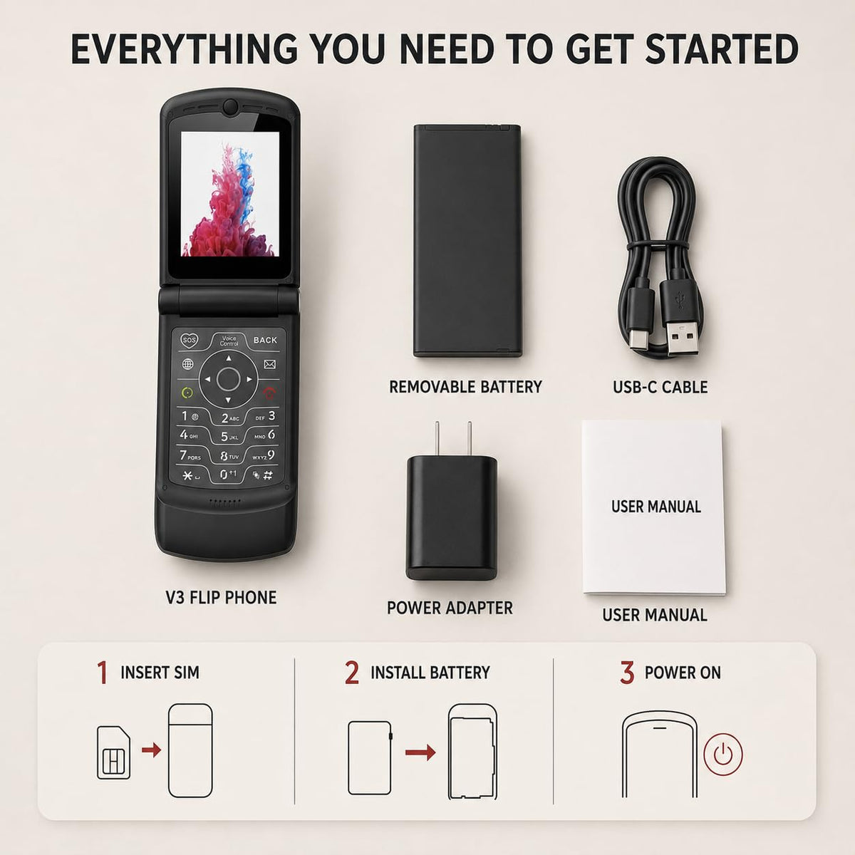 4G LTE Flip Phone, Android 11 Go, Dual Screens, 2GB RAM 16GB Storage Q1748