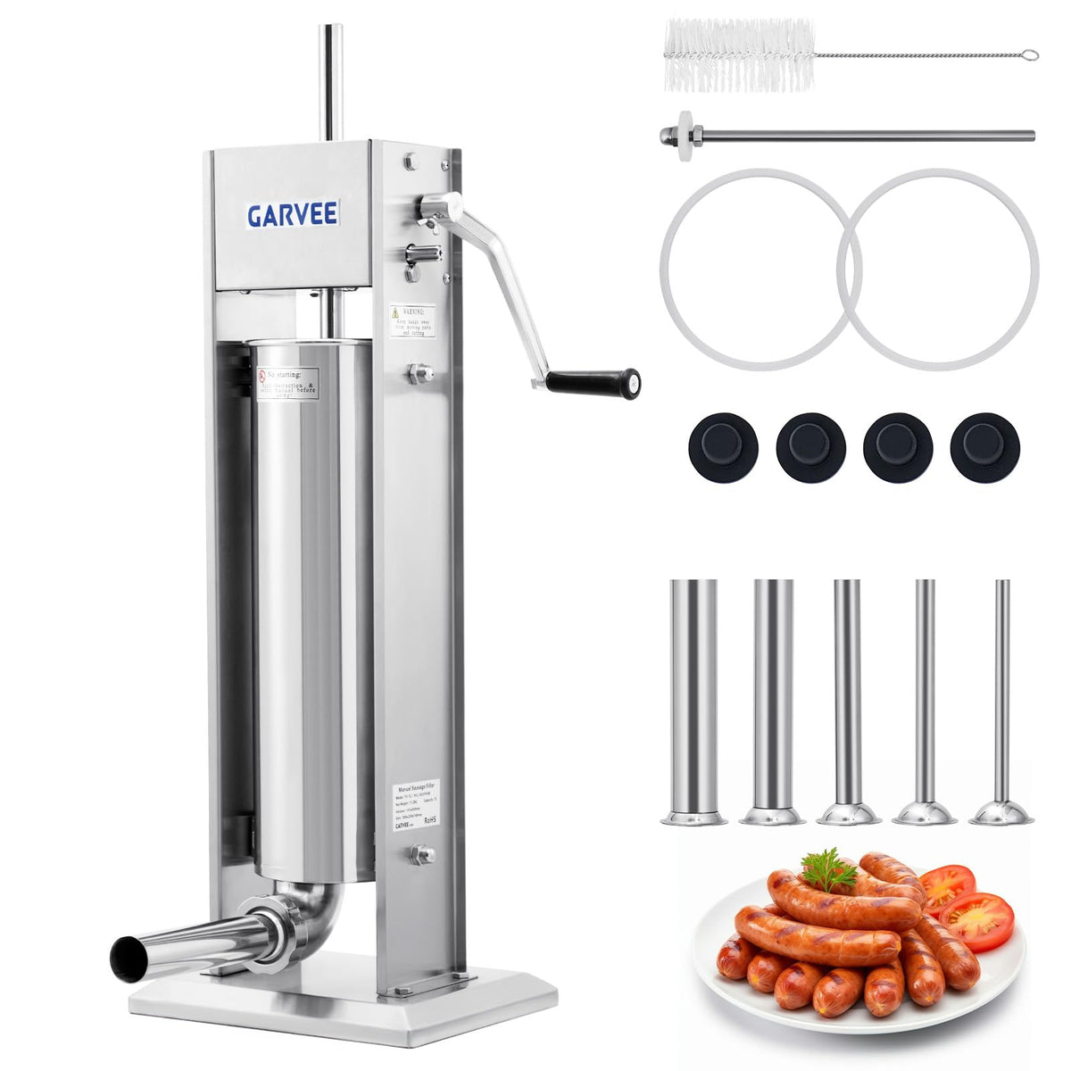 3L Stainless Steel Manual Sausage Stuffer with 5 Filling Tubes P20153