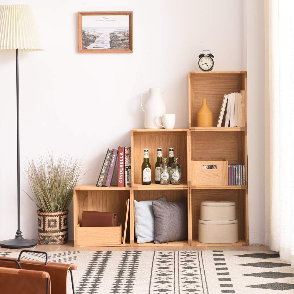 Brown Stackable Wood Storage Cube with Handles Q371
