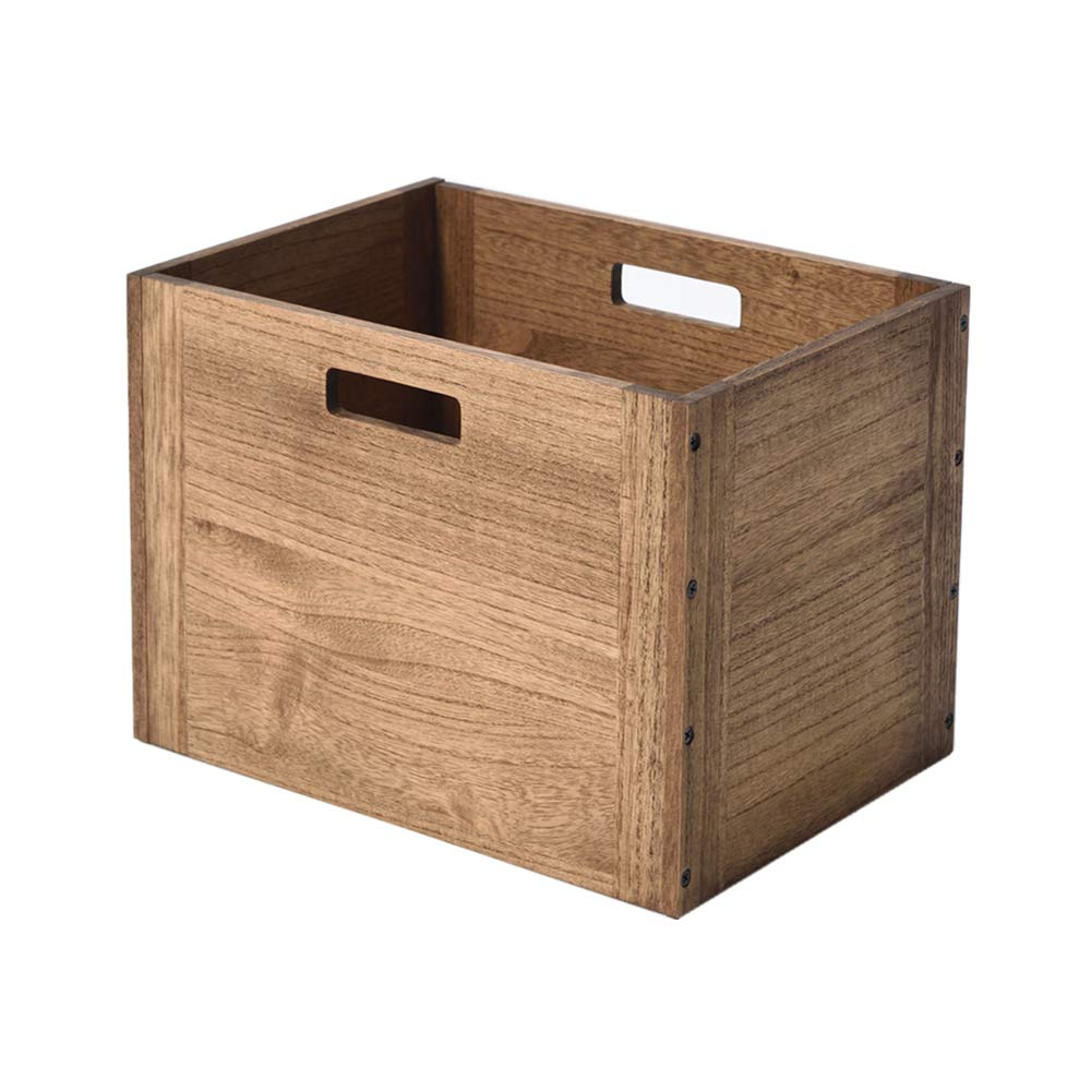 Brown Stackable Wood Storage Cube with Handles Q371