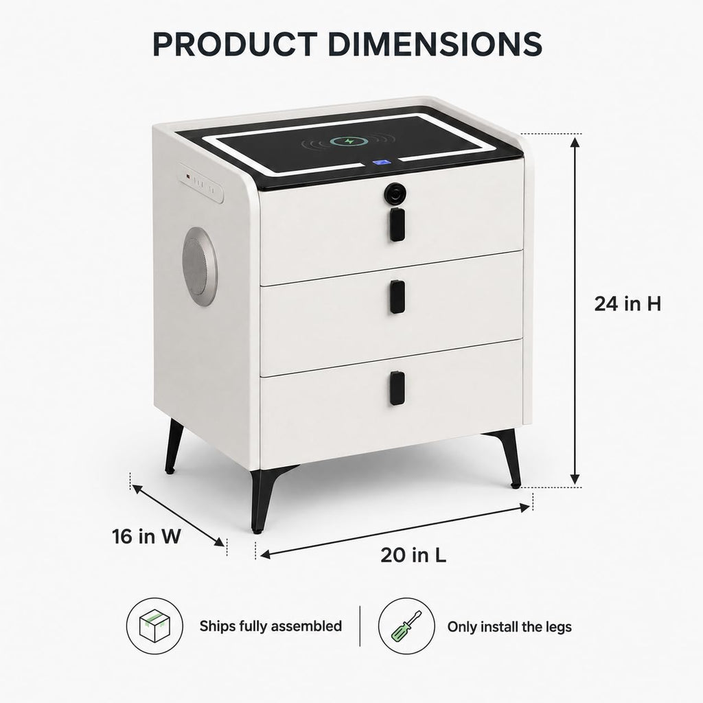 Wireless Charging Nightstand with Fingerprint Lock H2747
