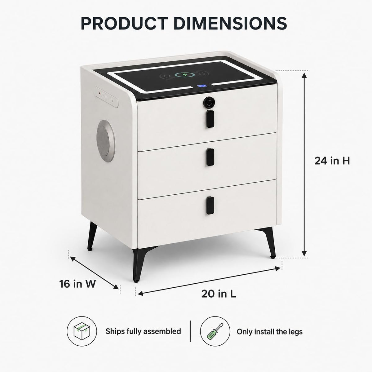 Wireless Charging Nightstand with Fingerprint Lock H2747