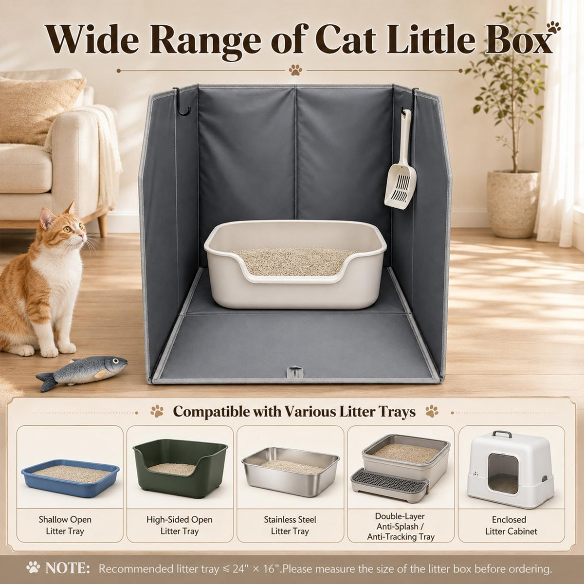 Waterproof Cat Litter Box Enclosure with Removable Mat and 2 Hooks N5423