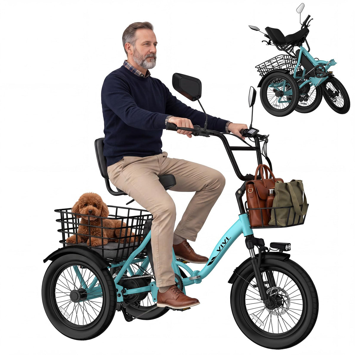 Folding Electric Tricycle 1000W 48V 18" Tire S2500