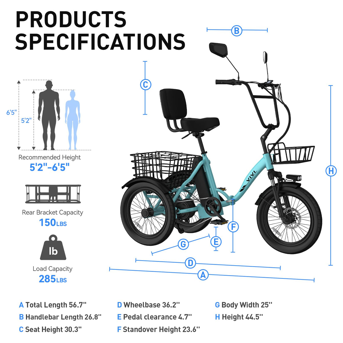 Folding Electric Tricycle 1000W 48V 18" Tire S2500