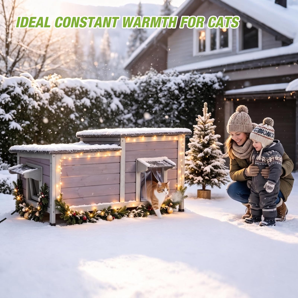 Large Heated Outdoor Cat House with Insulated Liner Y49683