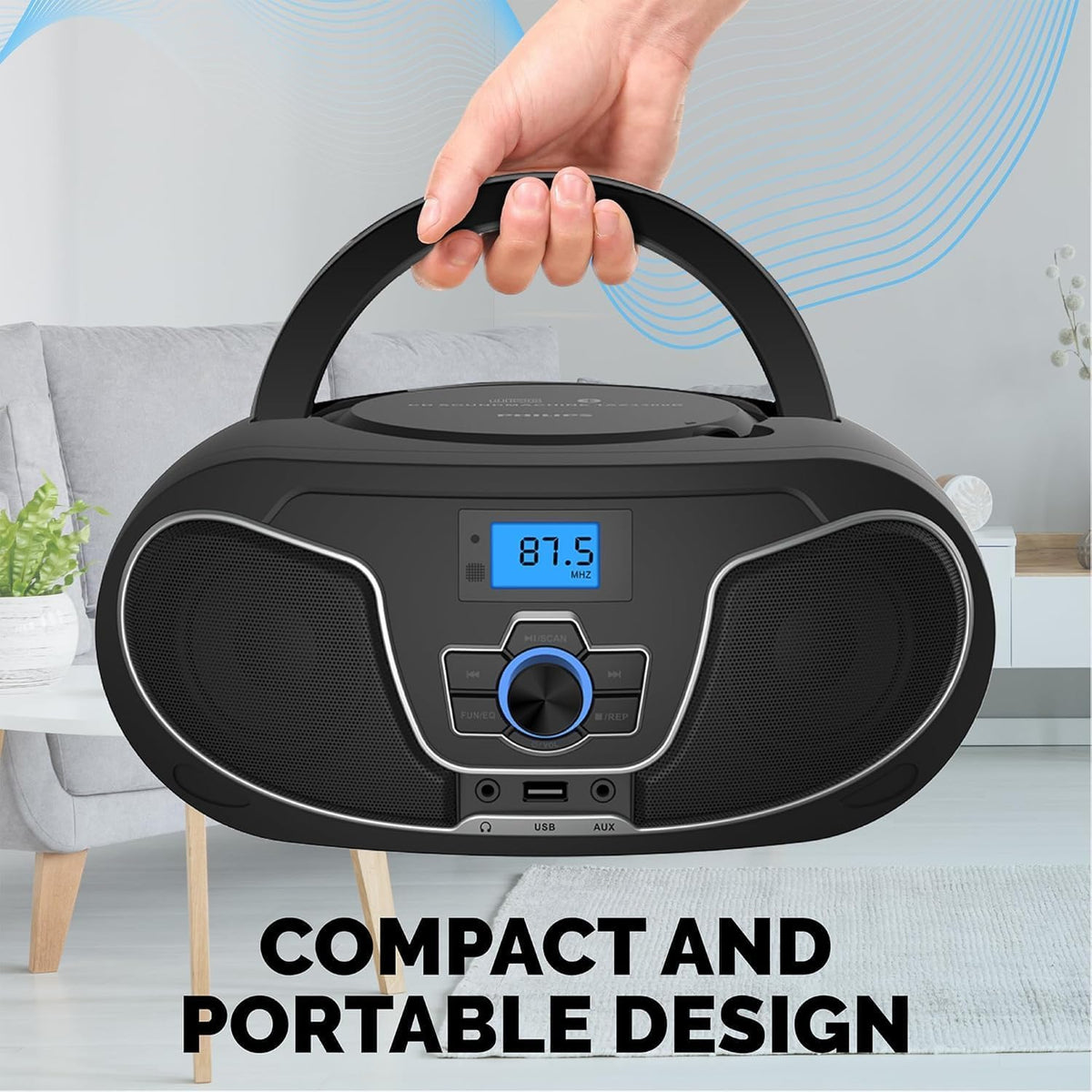 Portable CD Player Boombox with Bluetooth, FM Radio, USB Playback & AUX Input U7178