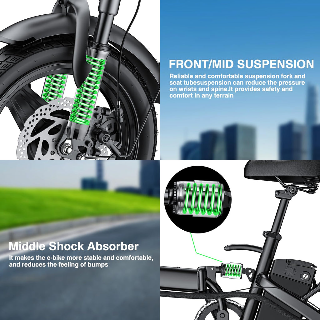 560W Motor 24MPH 32 Miles Range 48V 10Ah Battery 14" Foldable Electric Bike with Basket N167