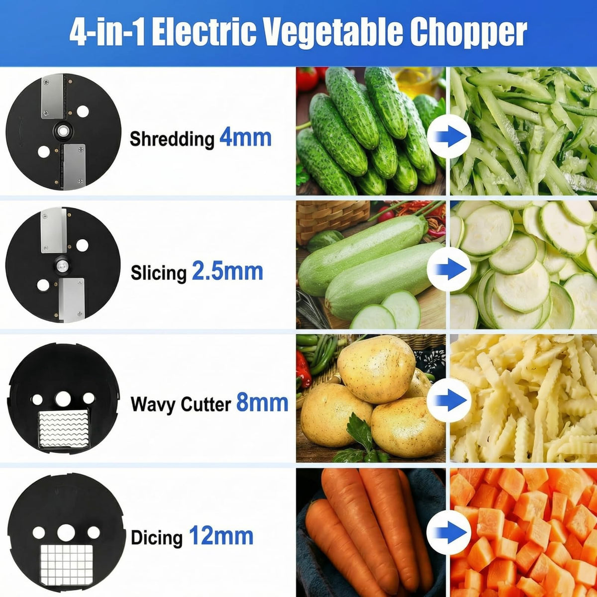 4 in 1 Electric Vegetable Cutter Dicer Slicer P170