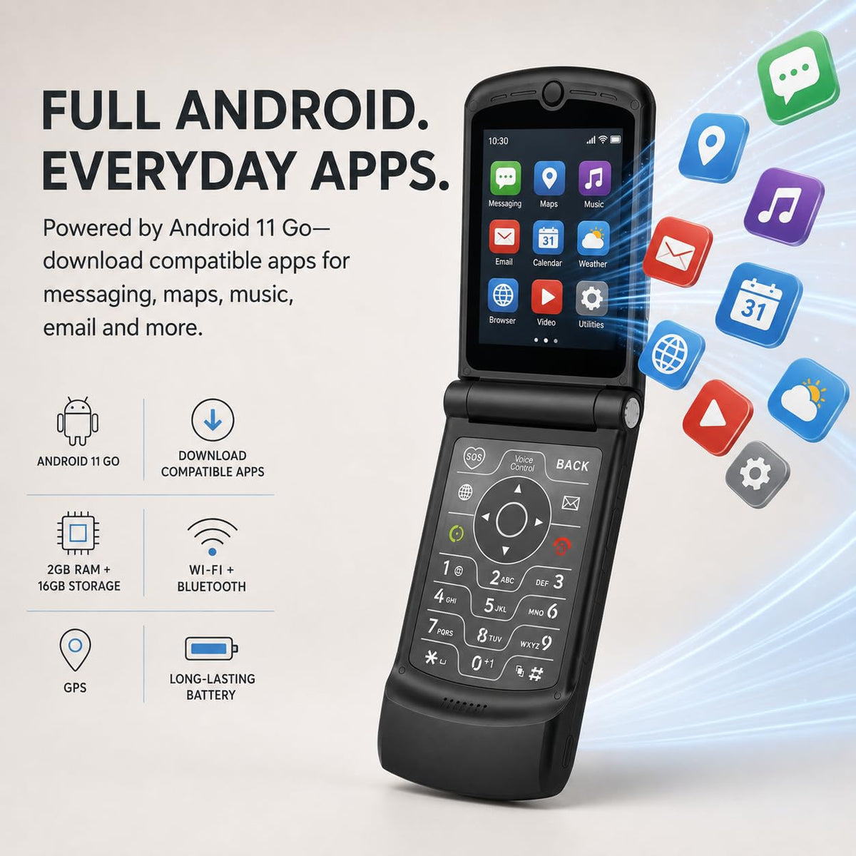 4G LTE Flip Phone, Android 11 Go, Dual Screens, 2GB RAM 16GB Storage Q1748