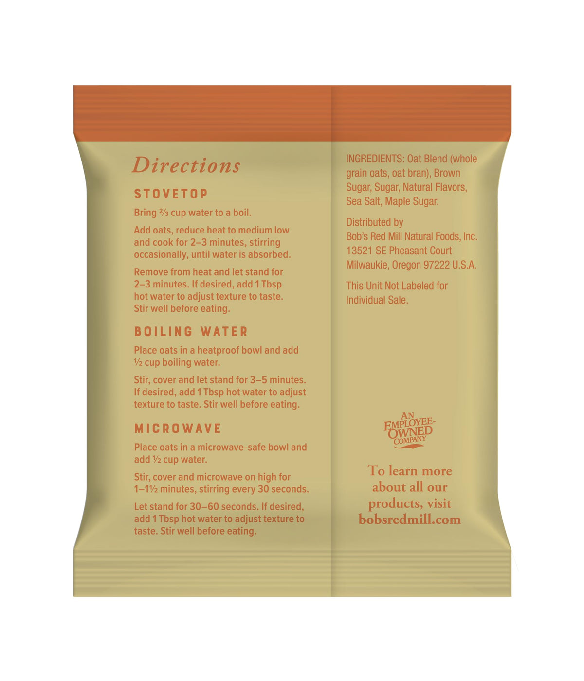 Instant Oatmeal, Maple Brown Sugar, 24 Packets, Gluten Free, Whole Grain M73076