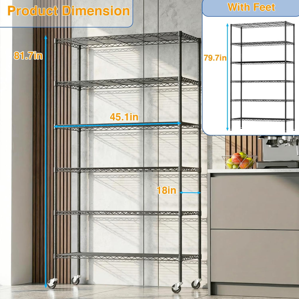 6-Tier Wire Shelf with Wheels O3207
