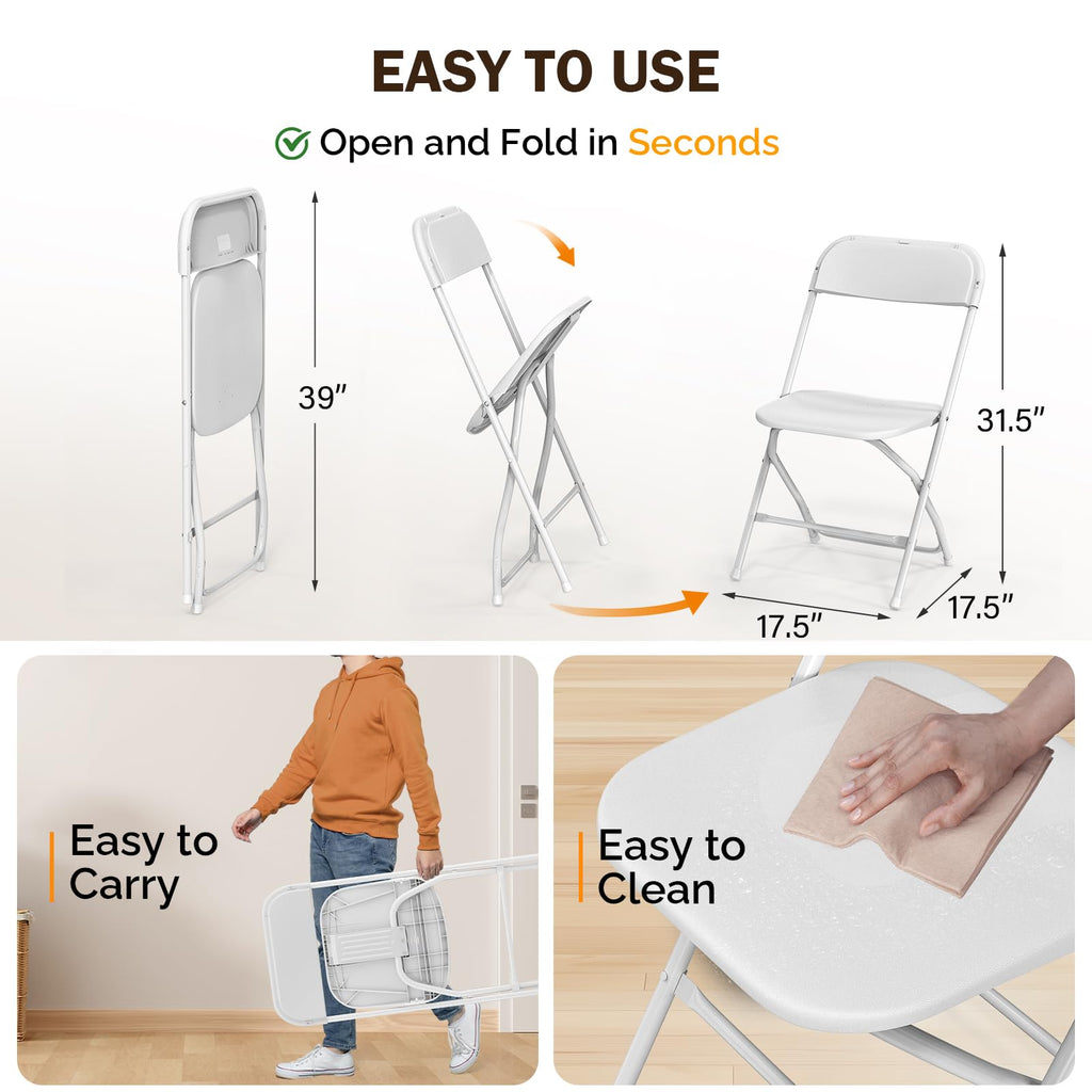 White Plastic Folding Chairs Set of 10 with Metal Frame D593517