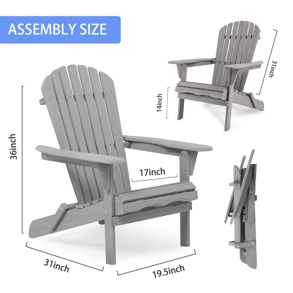 Folding Solid Wood Adirondack Chair Set of 2 Grey Z5410