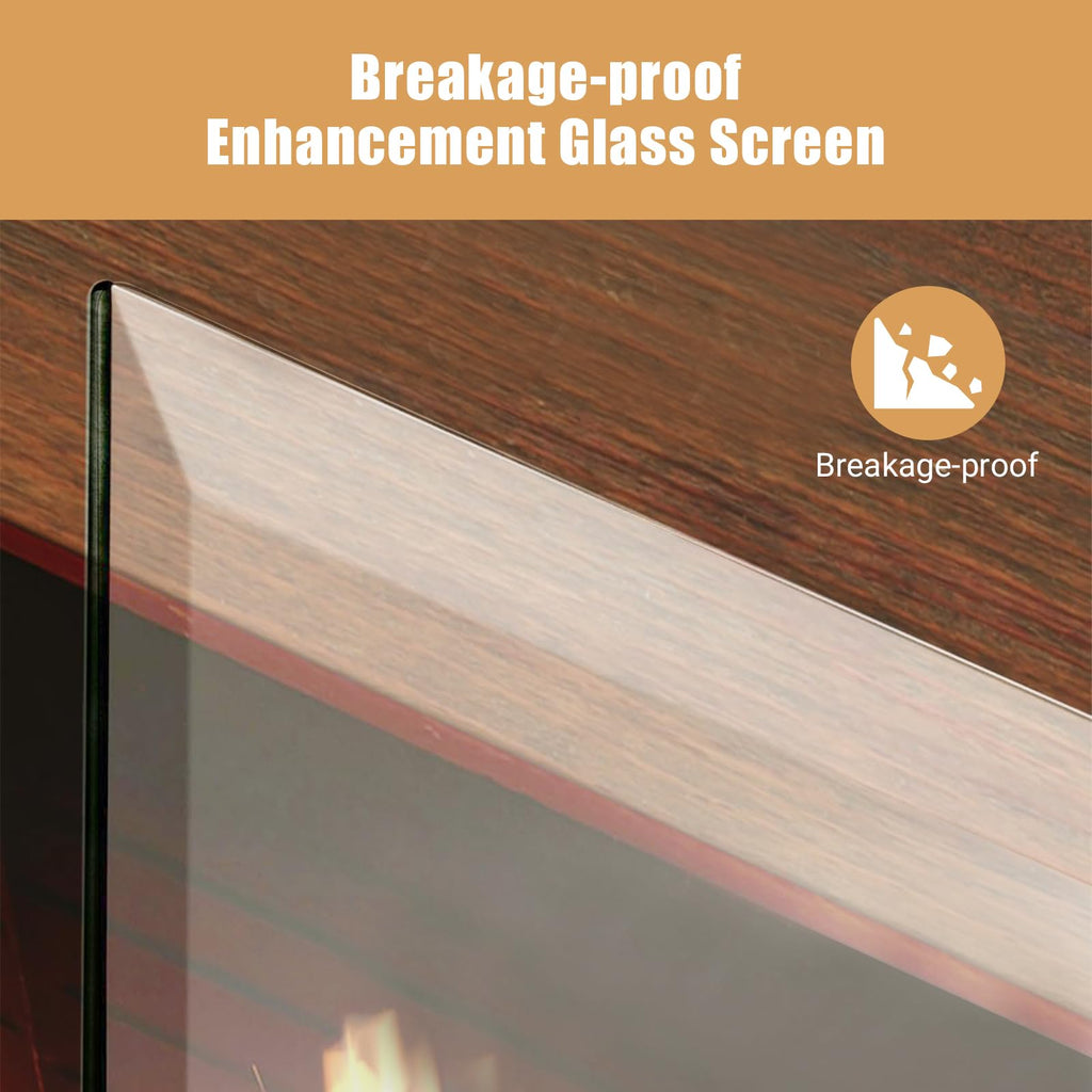 36 Inch Tempered Glass Fireplace Screen with Metal Black Base B253