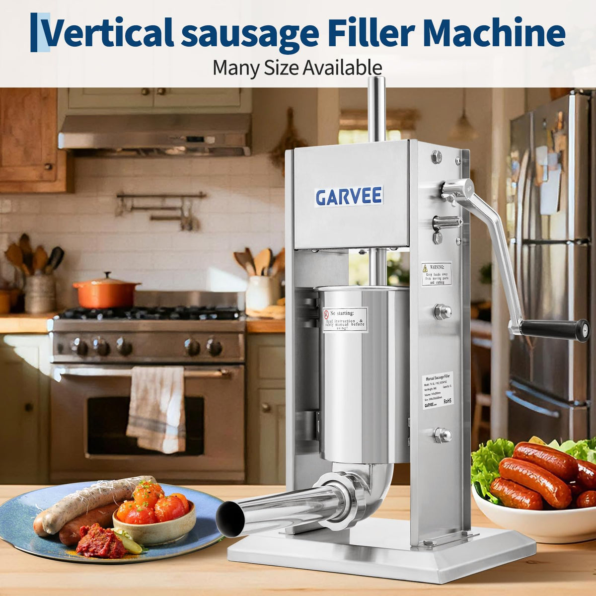 3L Stainless Steel Manual Sausage Stuffer with 5 Filling Tubes P20153