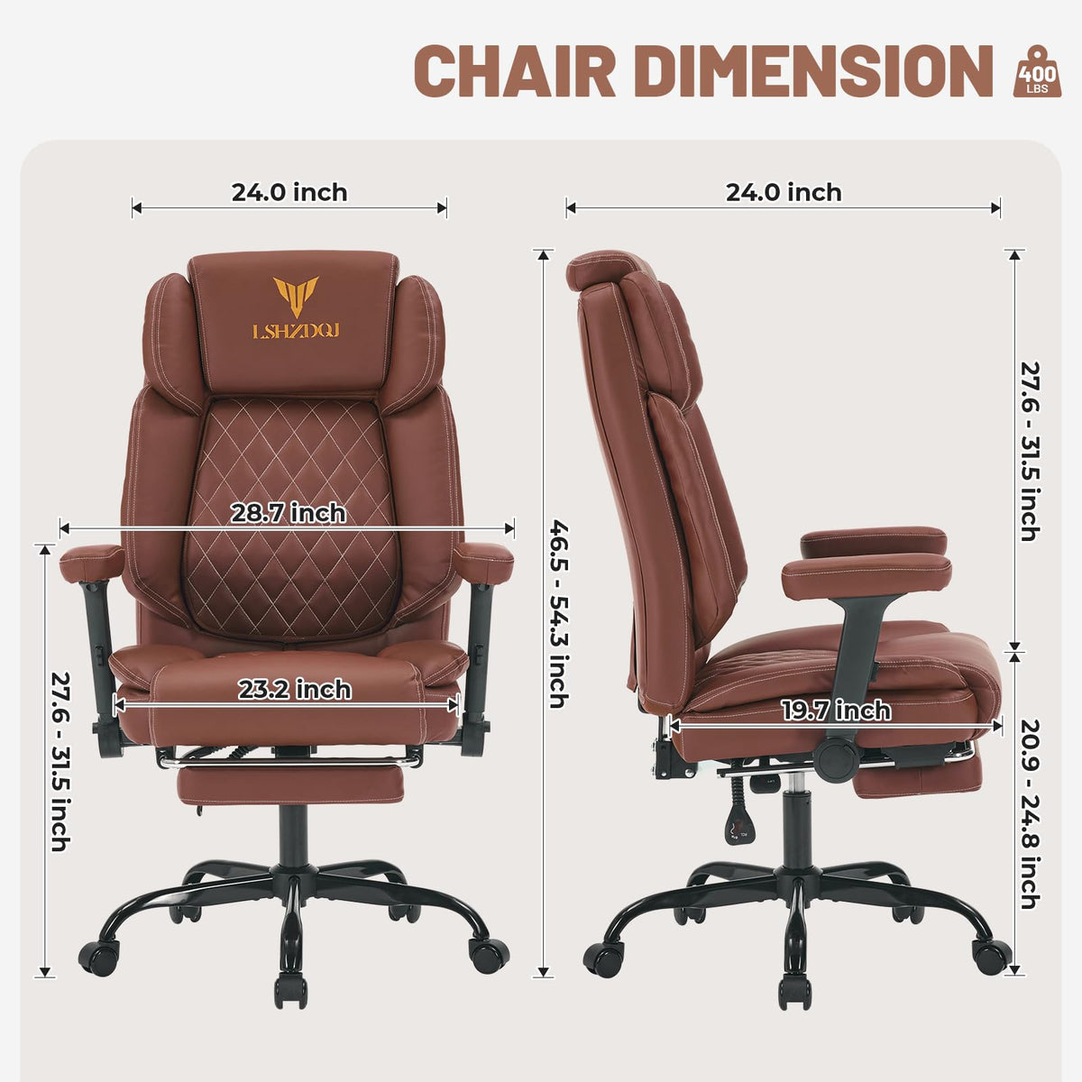 Big Tall Office Chair with Footrest Brown W1584