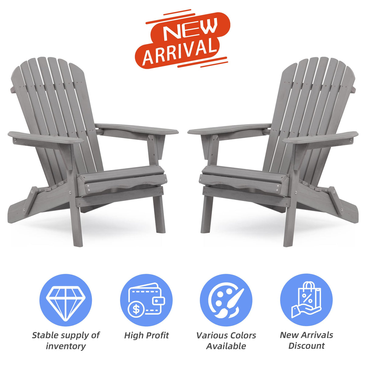 Folding Solid Wood Adirondack Chair Set of 2 Grey Z5410