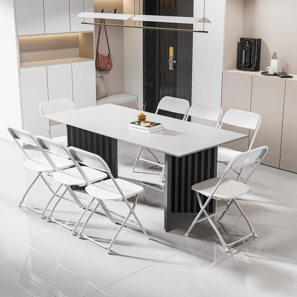 White Plastic Folding Chairs Set of 10 with Metal Frame D593517