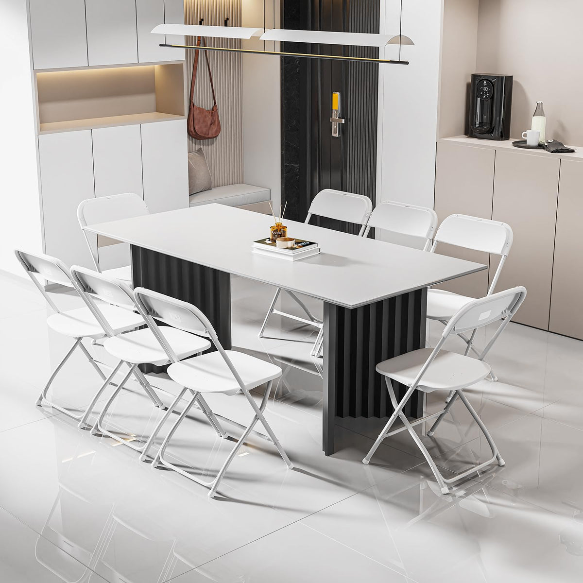 White Plastic Folding Chairs Set of 10 with Metal Frame D593517