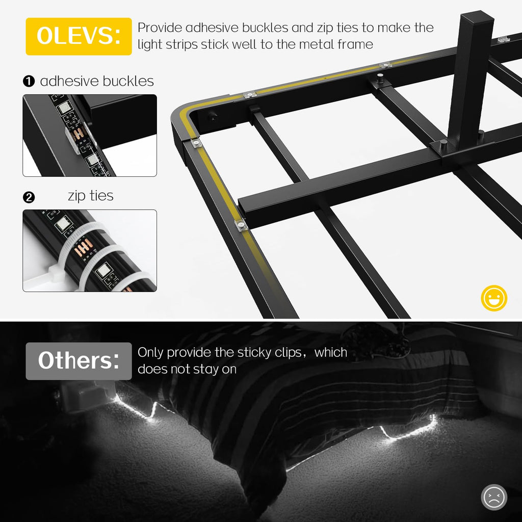 Full Size Metal Floating Bed Frame with LED Light & Charging Station F3717