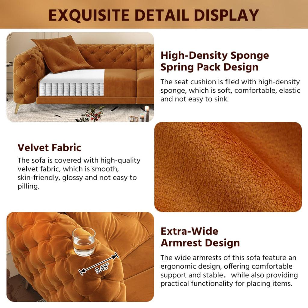Orange Convertible Pull Out Sofa Bed Velvet Sleeper Sofa E2061