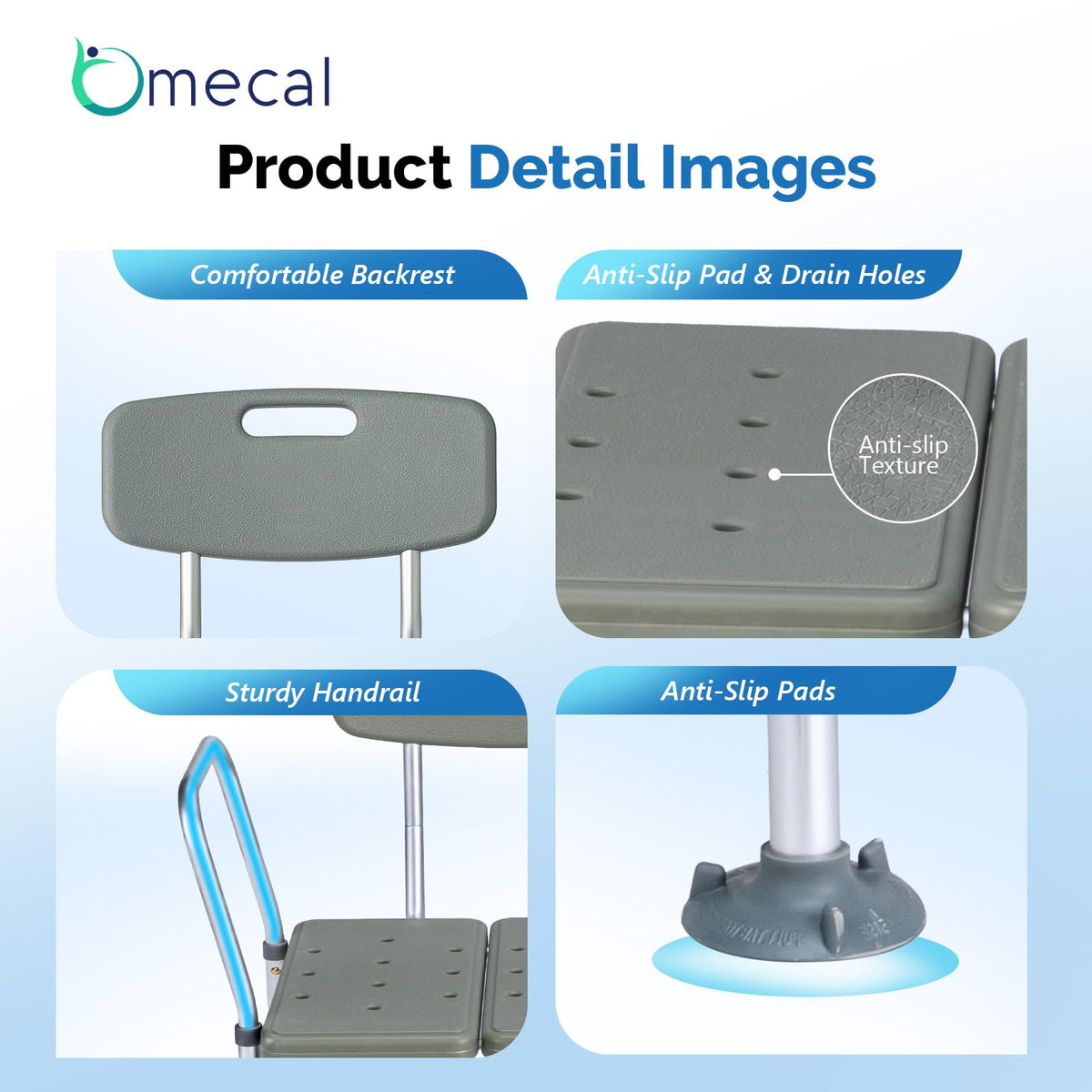 Height Adjustable Tub Transfer Bench Shower Chair with Backrest B556