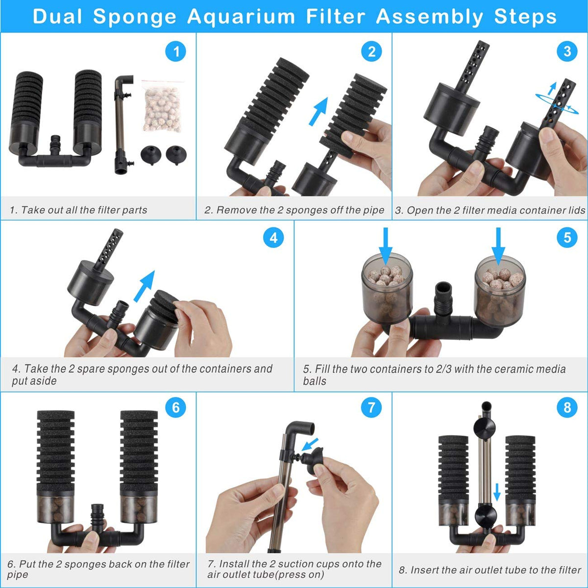 Aquarium Double Sponge Filter with Bio Ceramic Media Balls X57672