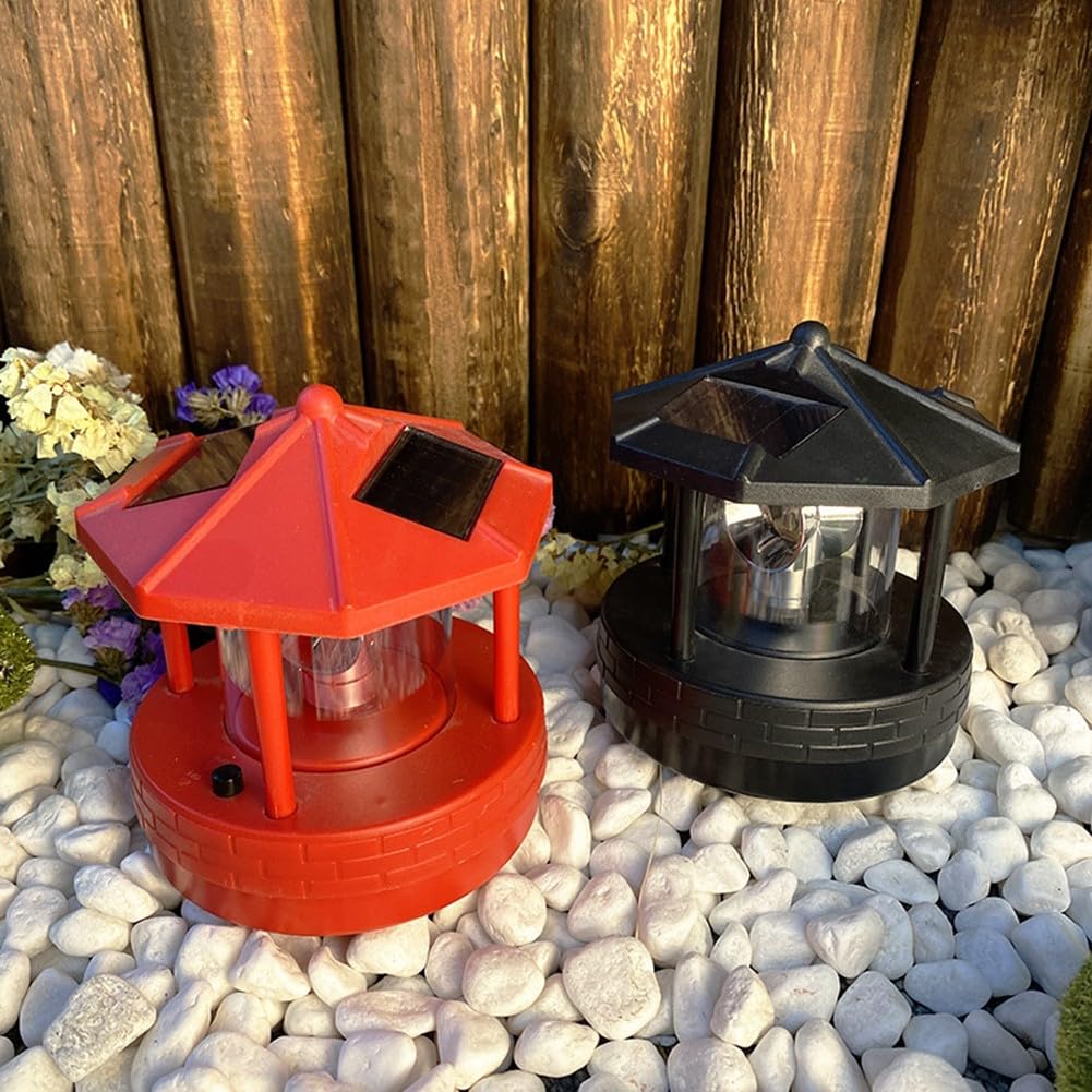 Rotating Solar Lighthouse Light Outdoor Garden Lawn Lamp with 2 Panels Z344
