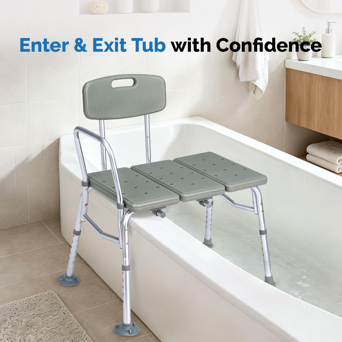 Height Adjustable Tub Transfer Bench Shower Chair with Backrest B556