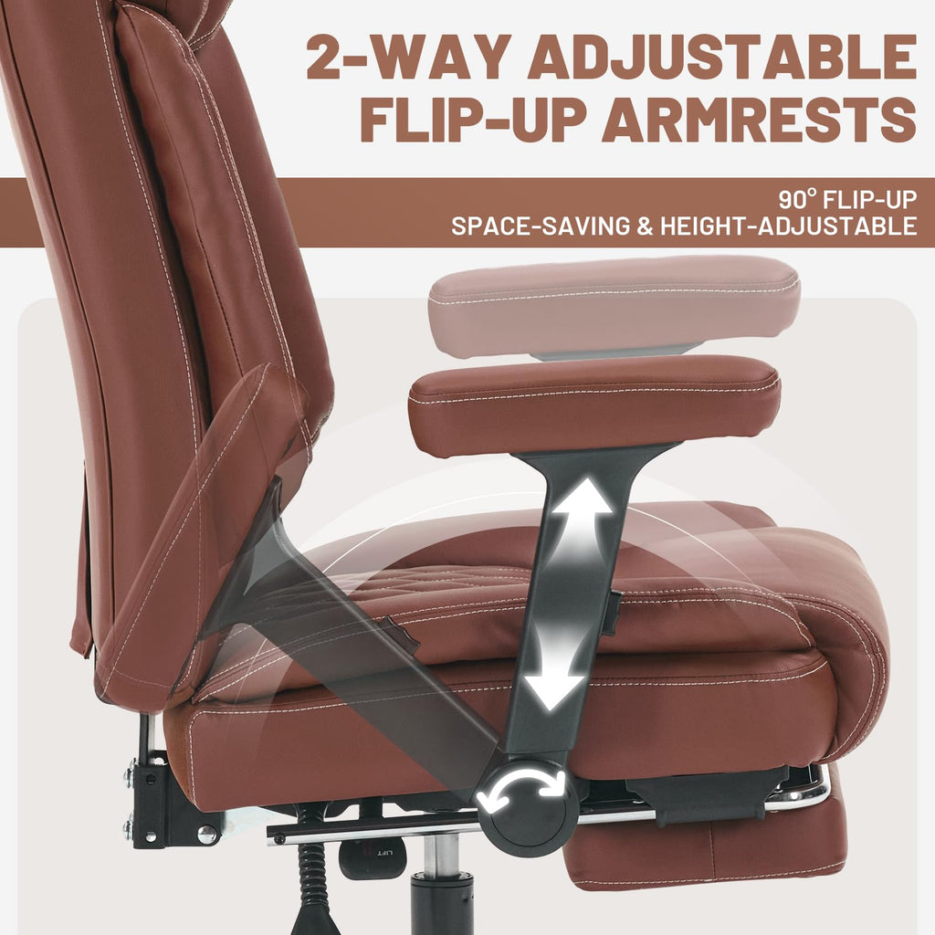 Big Tall Office Chair with Footrest Brown W1584