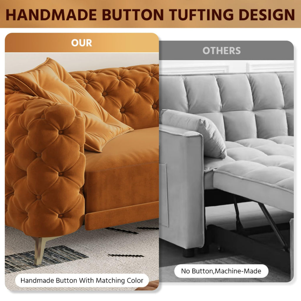 Orange Convertible Pull Out Sofa Bed Velvet Sleeper Sofa E2061
